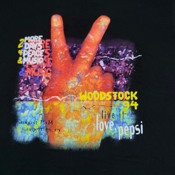 Vintage 1994 Woodstock Live It Love Pepsi T‎ Shirt Black XL Festival -READ- - Picture 2 of 8
